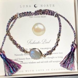 NWT Luna North Pearl and Rainbow Woven Rope Adjustable Tassel Bracelet
